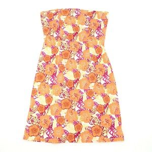 No Boundaries Floral Print Strapless Dress Extra Large Orange Pink Stretch XL